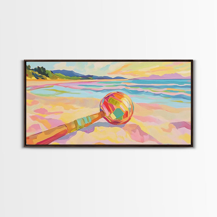 Colorful Paddle On Pastel Beach Wall Art, Coastal Wall Decor, Ocean Landscape Art, Summer Beach House Canvas Print Gift Idea