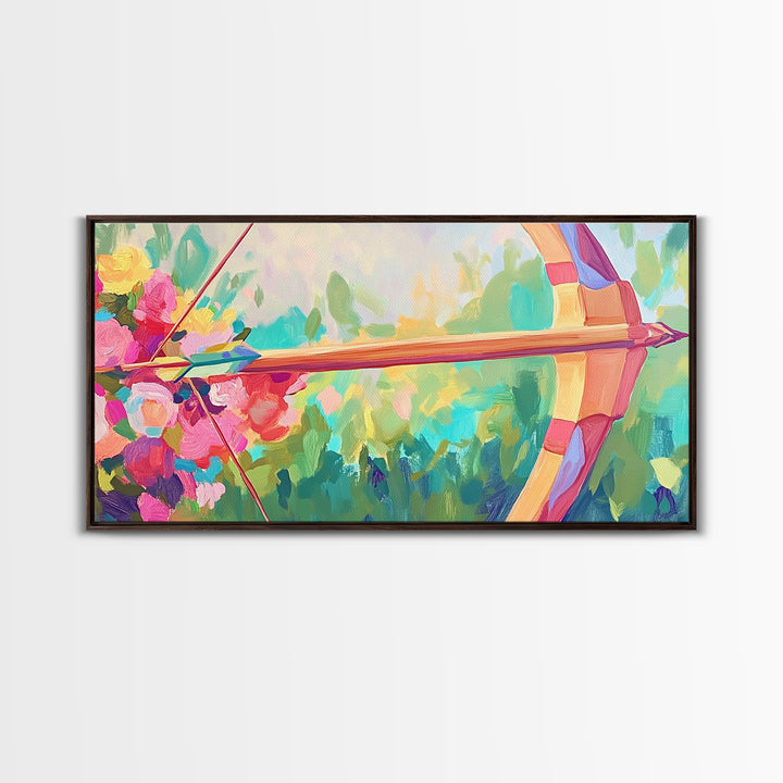 Floral Archery Bow And Arrow In Pastel Garden Wall Art, Whimsical Decor, Feminine Wall Art, Boho Wall Decor, Gift For Her