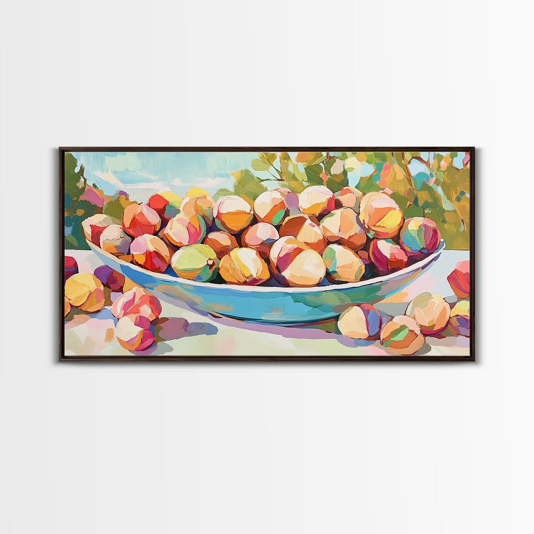 Sunlit Bowl Of Nuts Still Life Canvas Print, Colorful Kitchen Wall Art, Food Painting, Dining Room Decor, Housewarming Gift