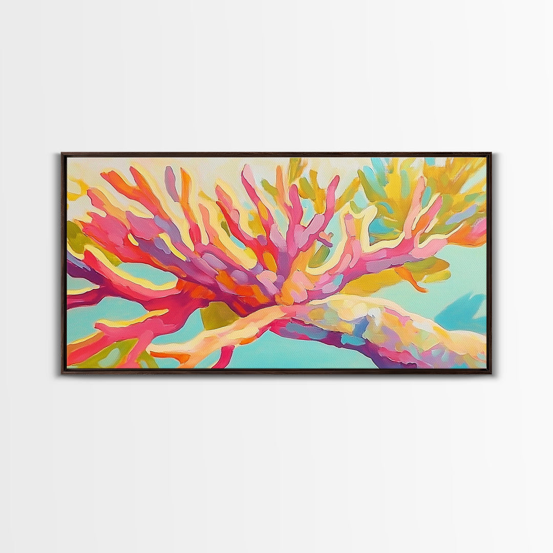 Bright Pink Coral Reef Branch Wall Art, Tropical Ocean Canvas Print, Coastal Decor, Marine Life Art, Vibrant Beach House Decor