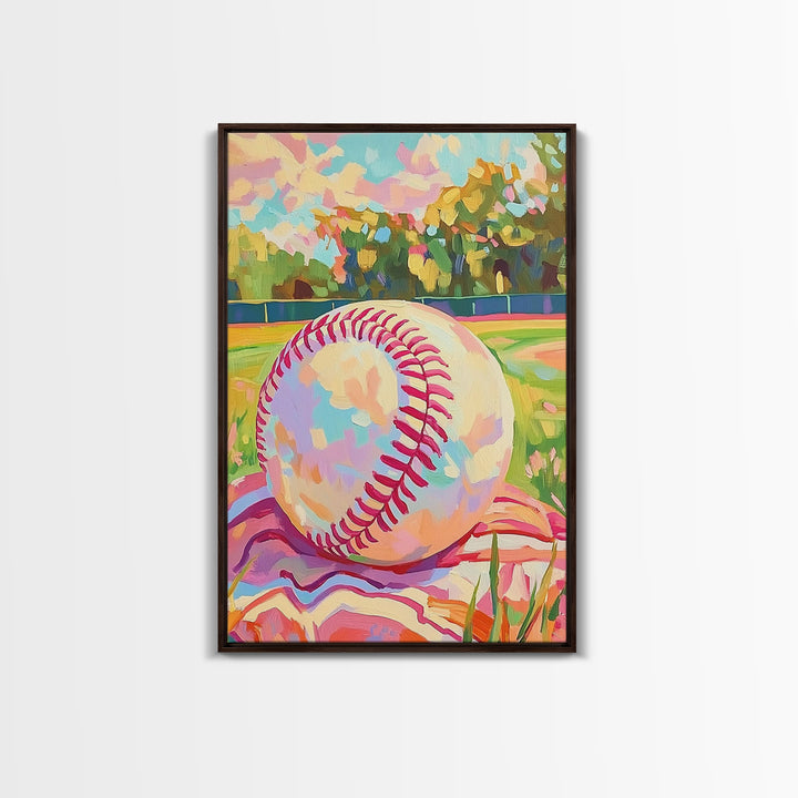 Pastel Baseball On Sunny Field Wall Art, Sports Wall Art, Boys Room Decor, Game Room Art, Baseball Decor, Gift For Him, Home Decor