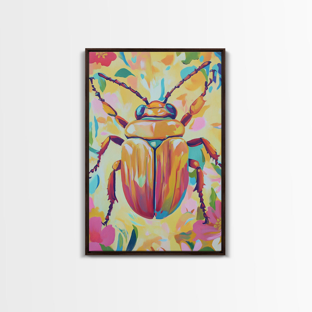Golden Beetle Insect Wall Art, Colorful Animal Art, Whimsical Wildlife Print, Eclectic Home Decor, Nature Lover Gift, Insect Art