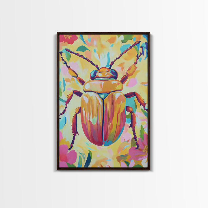 Golden Beetle Insect Wall Art, Colorful Animal Art, Whimsical Wildlife Print, Eclectic Home Decor, Nature Lover Gift, Insect Art