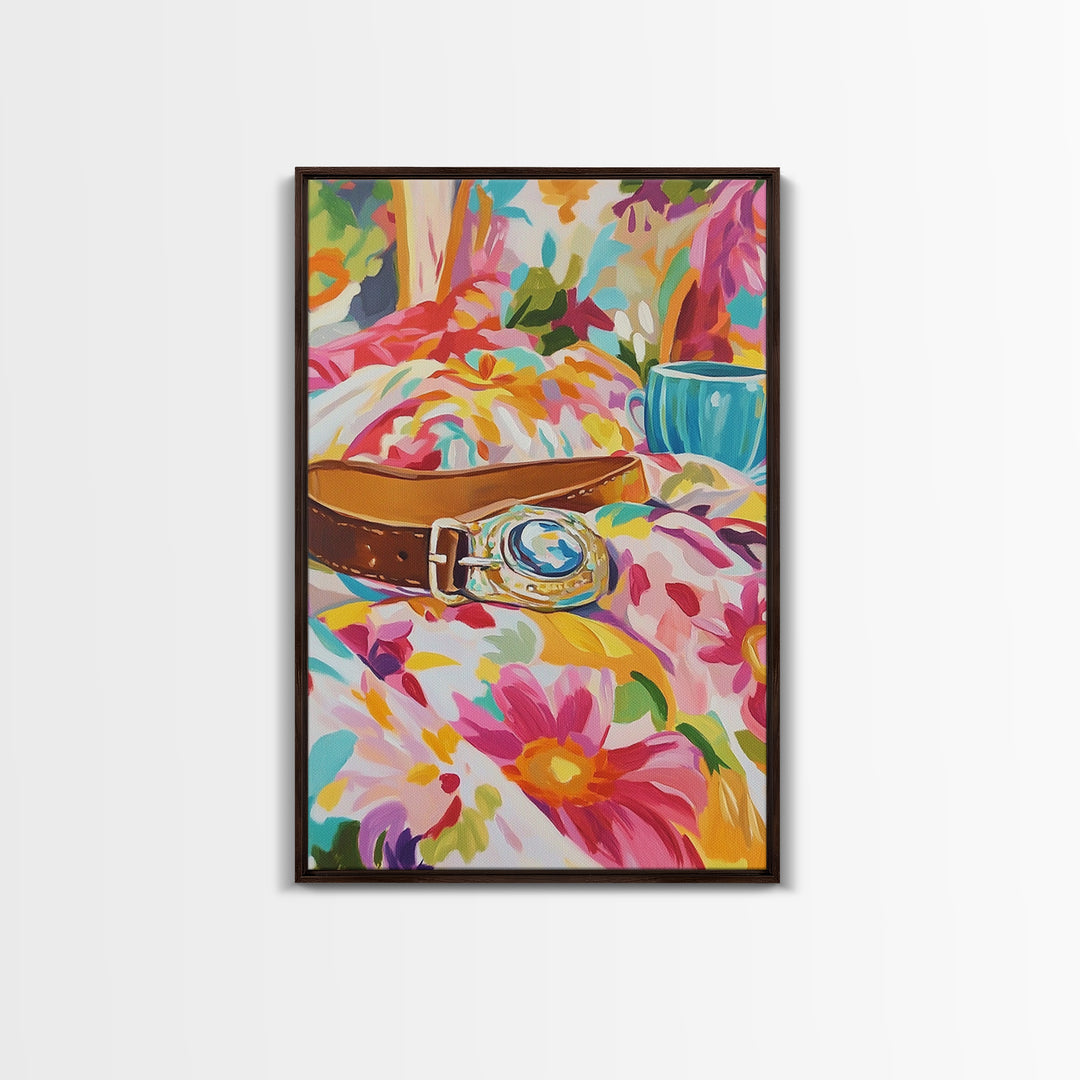 Gold Watch On Floral Bedding Canvas Print, Fashion Wall Art, Girly Bedroom Decor, Coquette Room Decor, Stylish Gift For Her