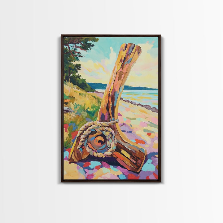 Driftwood Oar And Rope On Beach Canvas Print, Nautical Wall Art, Coastal Decor, Lake House Art, Gift For Him Or Her, Beach House Decor