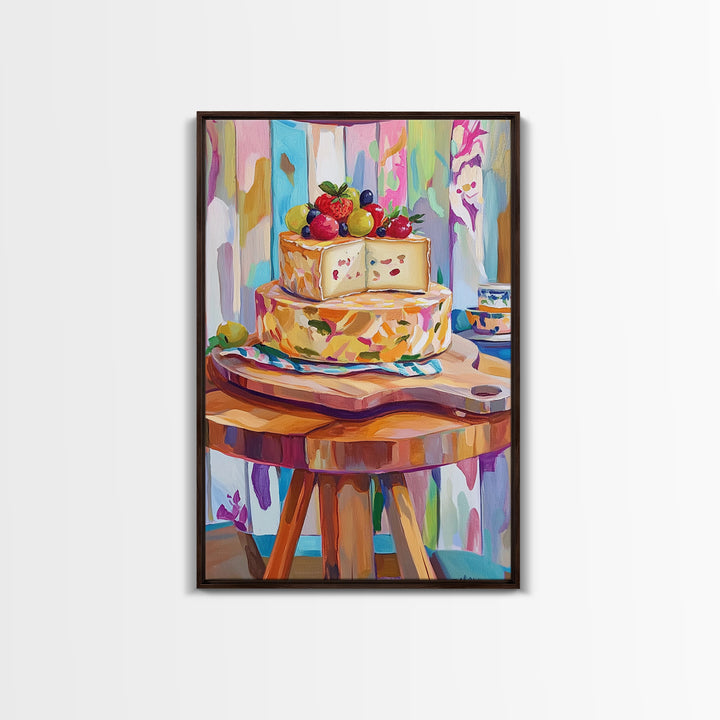 Cheese Board Still Life With Berries Canvas Print, Colorful Kitchen Wall Art, Eclectic Home Decor, Foodie Housewarming Gift
