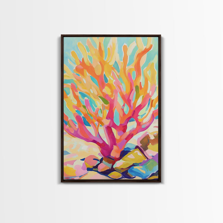 Vibrant Coral Reef In Pink And Gold Canvas Print, Coastal Wall Art, Ocean Life Decor, Tropical Beach House Art Print Gift