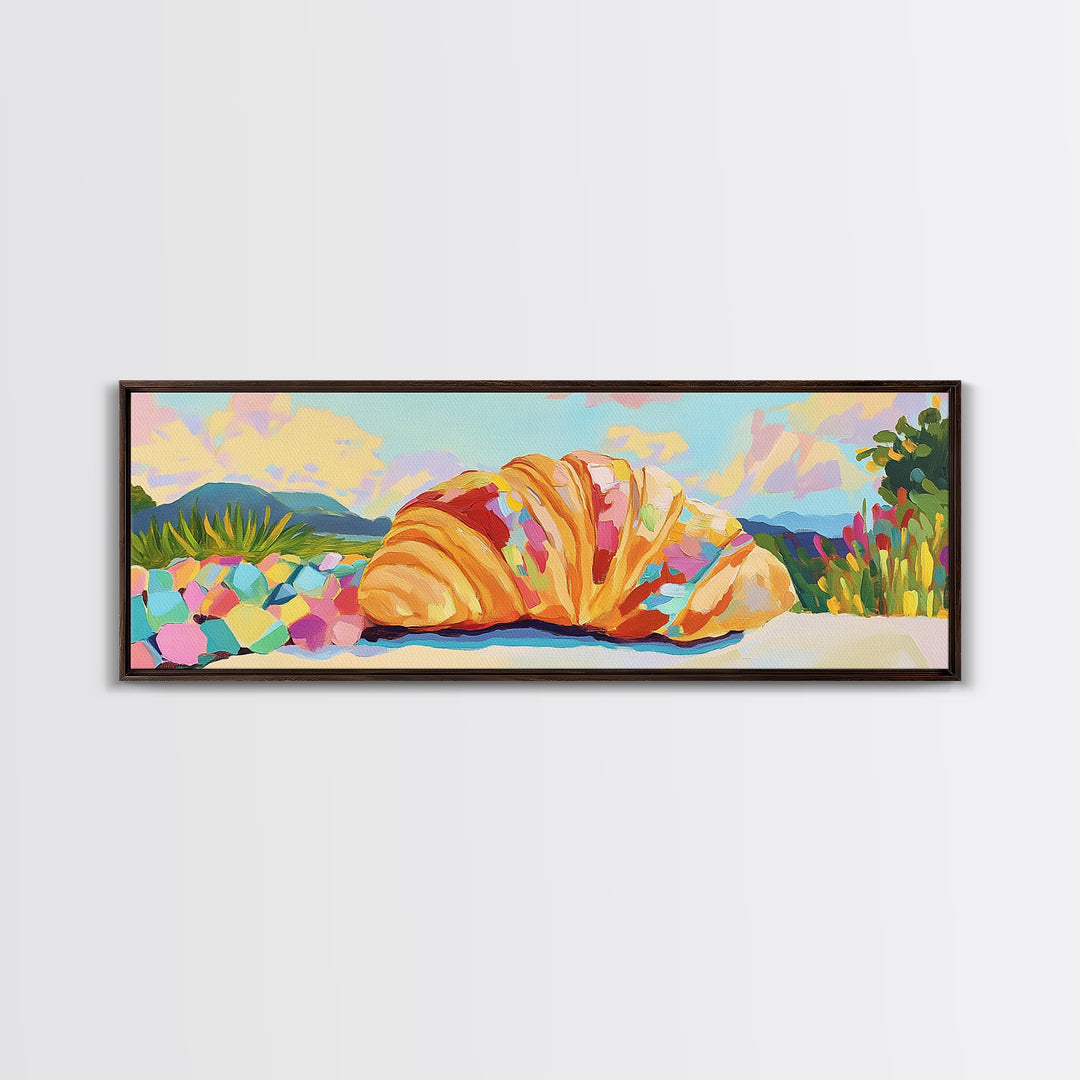 Giant Croissant By Sunny Coast Canvas Print, Whimsical Kitchen Wall Art, Bakery Decor, French Pastry Art, Cafe Poster, Home Decor