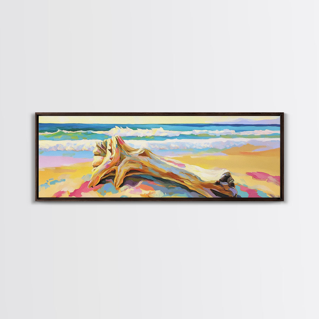 Sunlit Conch Shell On Beach Wall Art, Coastal Canvas Print, Ocean Seascape Decor, Beach House Living Room Wall Decor Gift