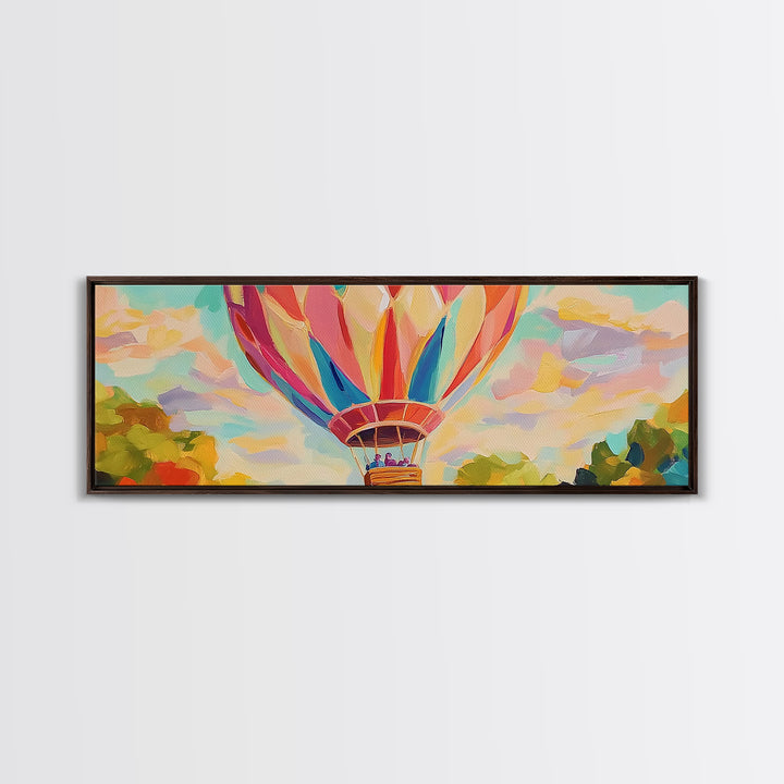 Pastel Hot Air Balloon Wall Art, Whimsical Landscape Painting, Nursery Decor, Kids Room Wall Decor, Framed Canvas Print Gift