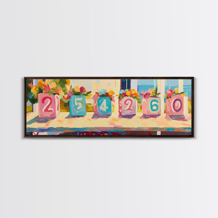 Colorful Number Blocks And Flowers Canvas Print, Nursery Wall Art, Kids Room Decor, Playroom Art, Pastel Baby Shower Gift