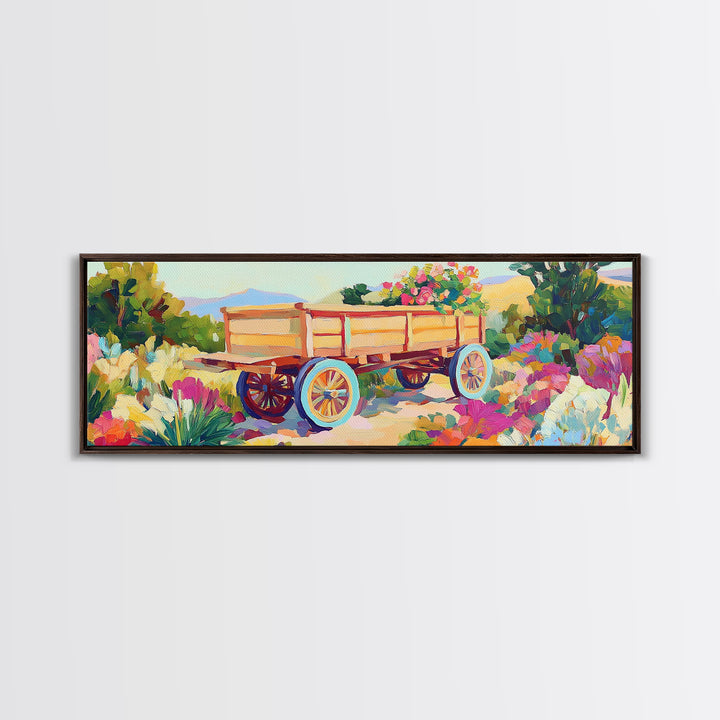 Wooden Garden Wagon In Blooming Desert Wall Art, Rustic Farmhouse Decor, Country Landscape Art Print, Housewarming Gift For New Home