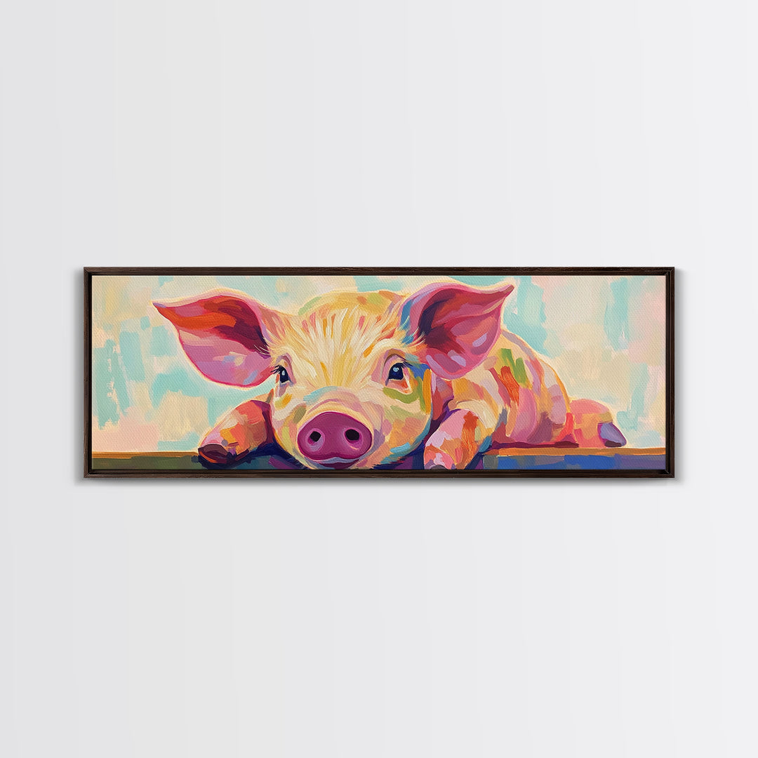 Playful Piglet Portrait Framed Canvas Print, Whimsical Farm Animal Wall Art, Cute Nursery Decor, Farmhouse Home Decor Gift