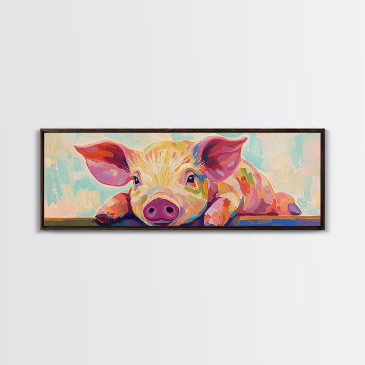 Playful Piglet Portrait Framed Canvas Print, Whimsical Farm Animal Wall Art, Cute Nursery Decor, Farmhouse Home Decor Gift