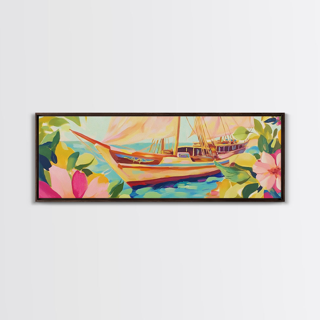 Tropical Sailboat In Turquoise Water Canvas Print, Coastal Wall Art, Nautical Beach House Decor, Ocean Landscape Housewarming Gift