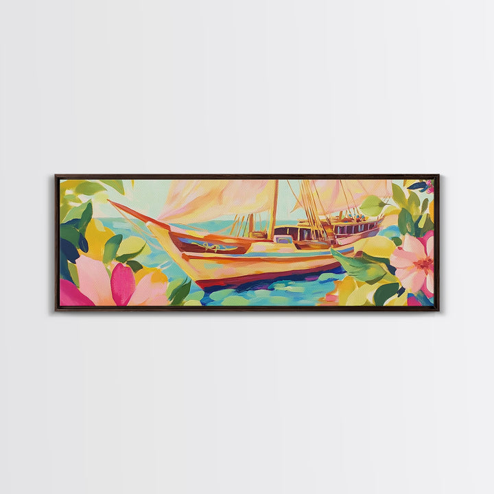 Tropical Sailboat In Turquoise Water Canvas Print, Coastal Wall Art, Nautical Beach House Decor, Ocean Landscape Housewarming Gift