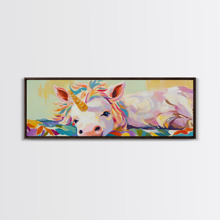 Pastel Resting Unicorn Canvas Print, Whimsical Fantasy Art, Girls Room Decor, Nursery Wall Art, Magical Kids Room Decor Print
