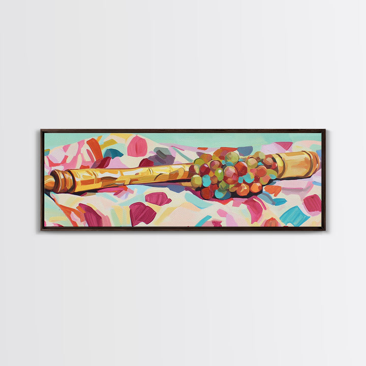 Golden Rolling Pin With Grapes Still Life Wall Art, French Kitchen Canvas Print, Wine Decor, Food Lover Housewarming Gift
