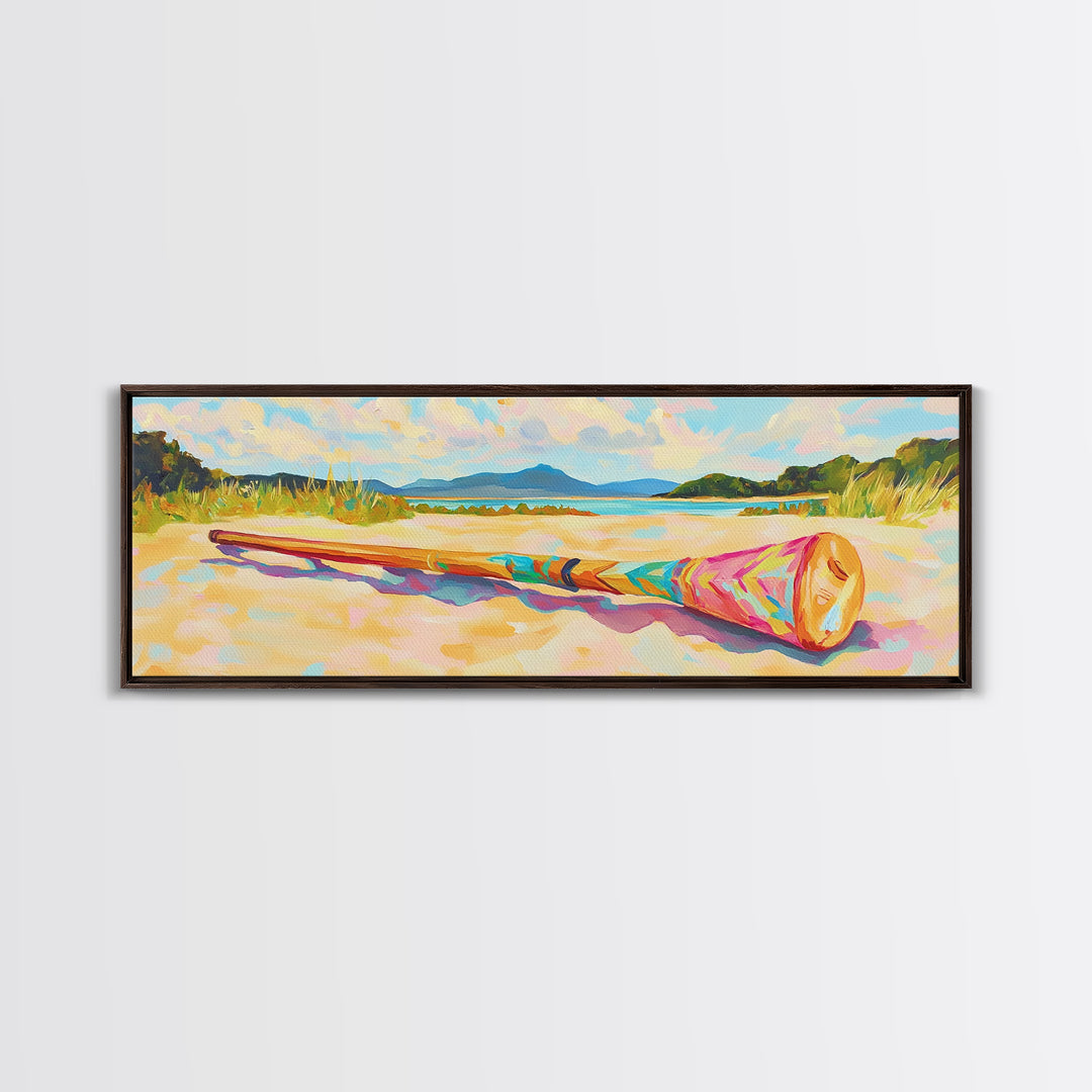 Sunny Beach With Colorful Rolled Mat Wall Art, Coastal Landscape Canvas Print, Ocean Decor, Summer Beach House Art Print