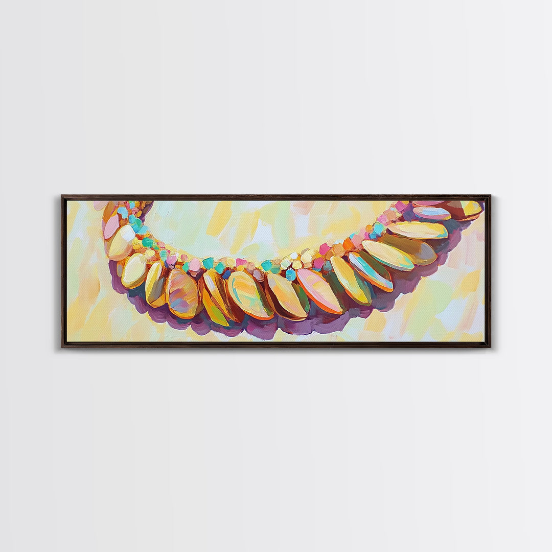 Pastel Seashell Necklace Wall Art, Coastal Beach House Decor Canvas Print, Ocean Wall Decor, Feminine Boho Art Print For Bedroom