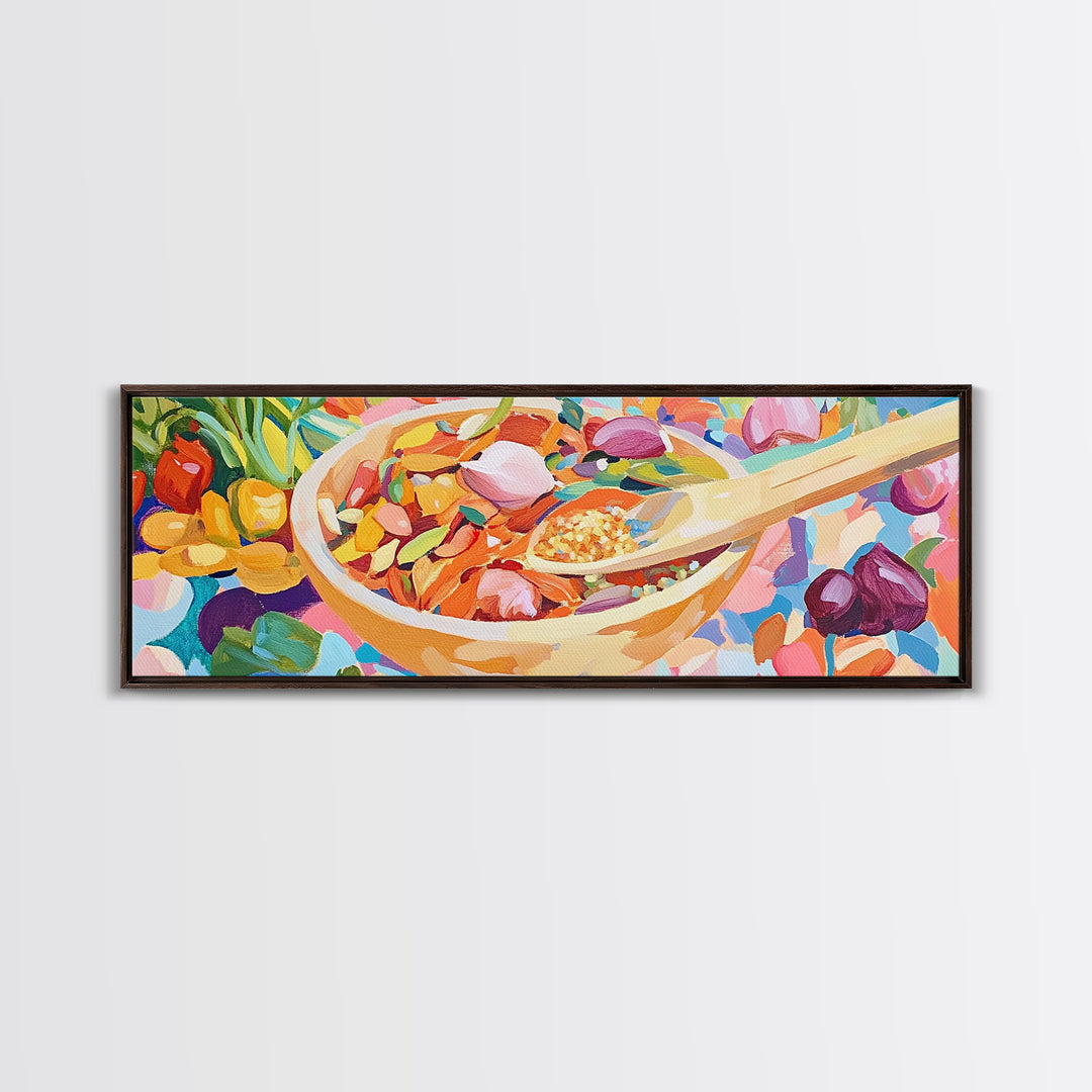 Colorful Kitchen Spice Bowl Canvas Print, Whimsical Food Wall Art, Bright Dining Room Decor, Chef Gift, Housewarming Gift