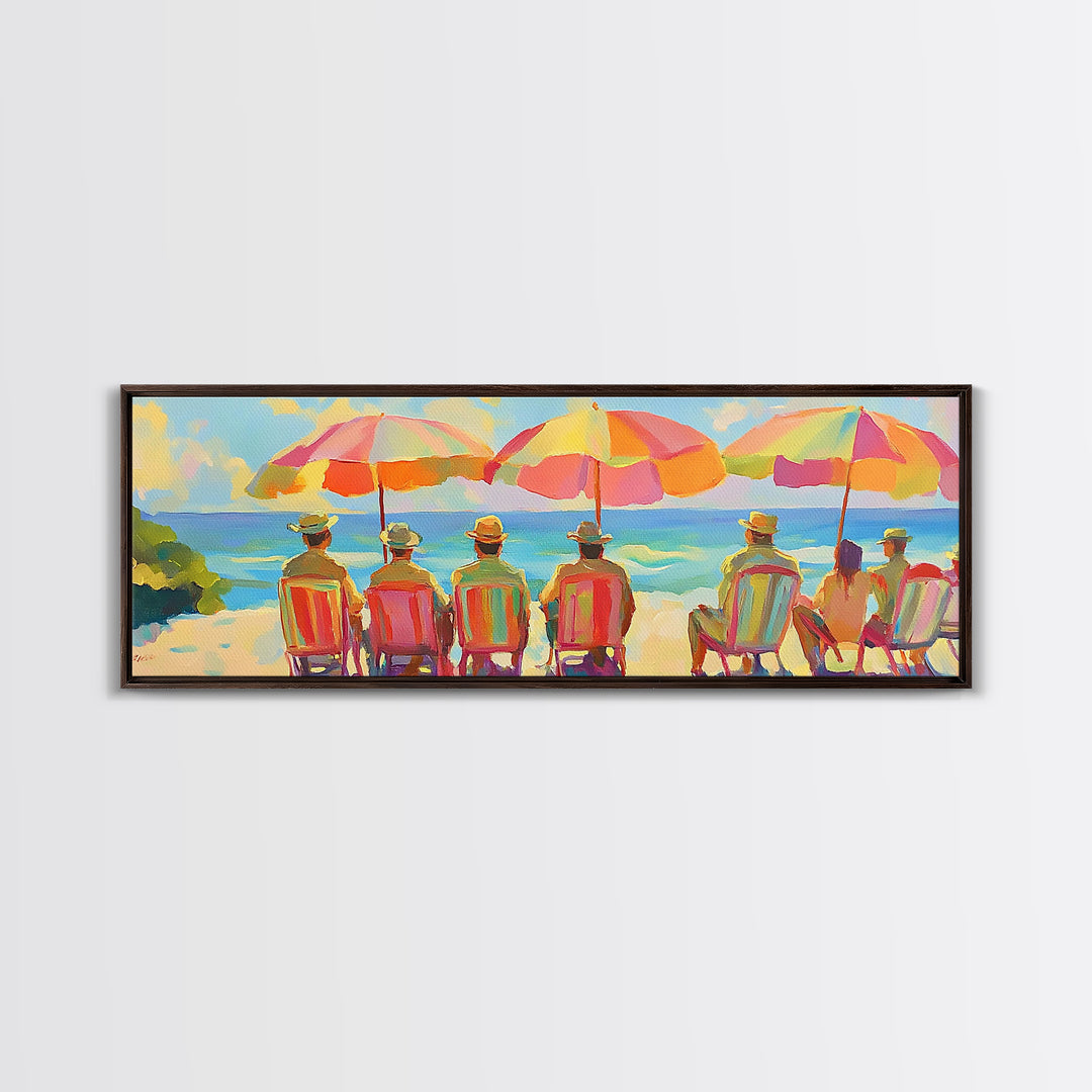 Beach Umbrellas With Seaside Chairs Wall Art, Coastal Canvas Print, Summer Beach Decor, Beach House Living Room Art, Ocean Wall Decor