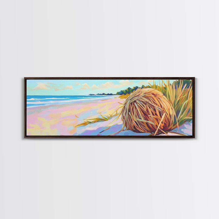 Pastel Beach Driftwood Grass Wall Art, Coastal Canvas Print, Ocean Landscape, Beach House Decor, Calming Seascape Home Gift