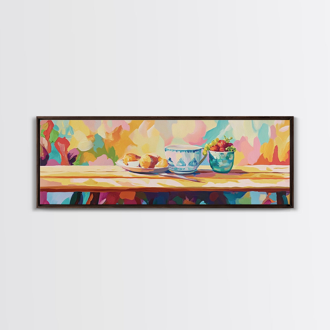 Colorful Breakfast Still Life With Blue Teacup And Berries Wall Art, Bright Kitchen Decor, Dining Room Print, Foodie Gift