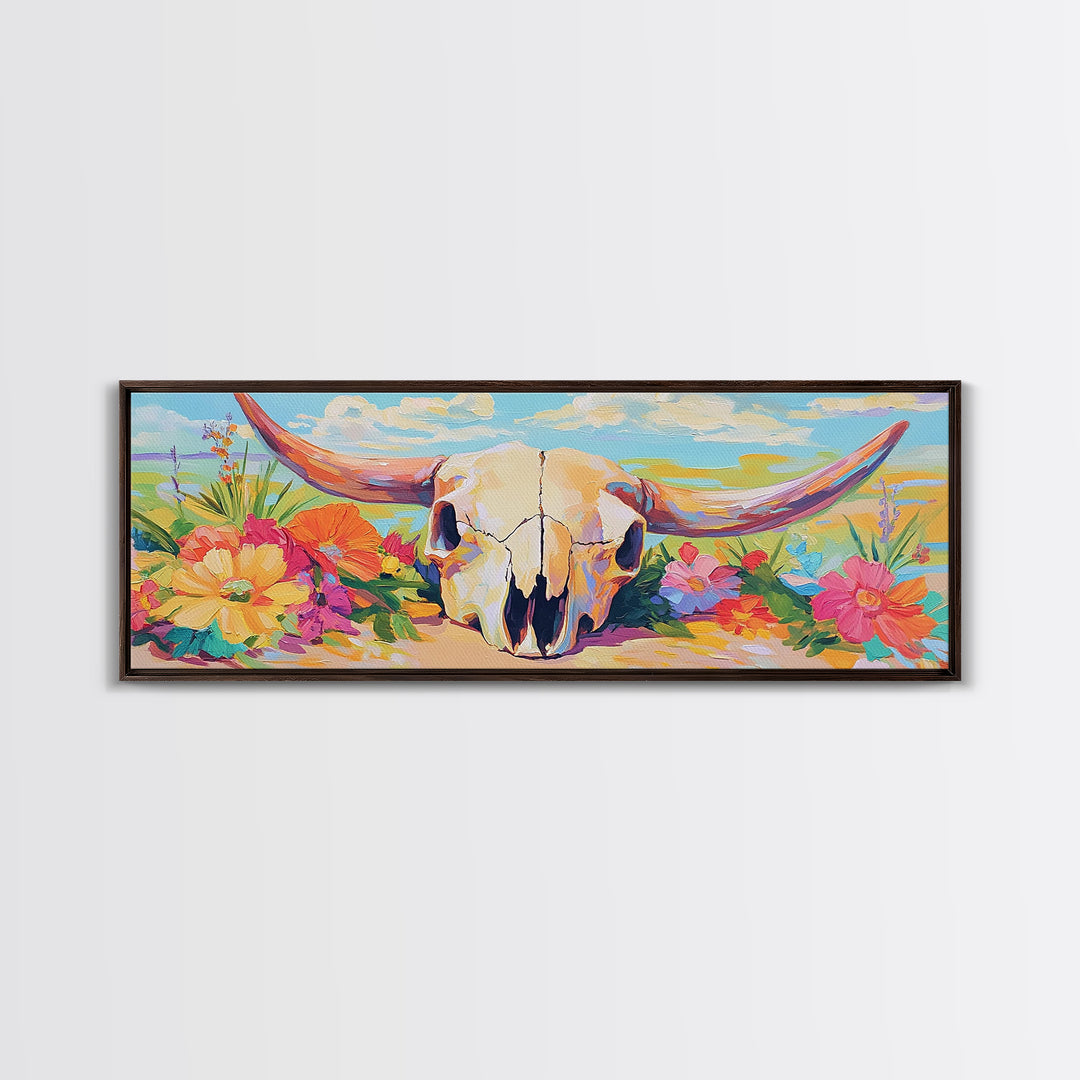 Floral Longhorn Skull Canvas Print, Western Wall Art, Desert Cowgirl Decor, Southwestern Home Decor, Housewarming Gift, Gift For Her