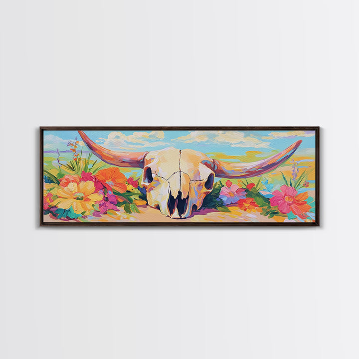 Floral Longhorn Skull Canvas Print, Western Wall Art, Desert Cowgirl Decor, Southwestern Home Decor, Housewarming Gift, Gift For Her