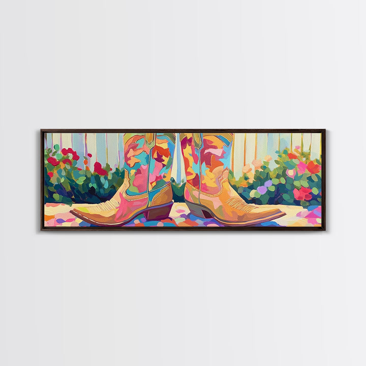 Bright Floral Cowboy Boots Canvas Print, Western Wall Art, Cowgirl Decor, Boho Western Decor, Ranch Housewarming Gift For Her
