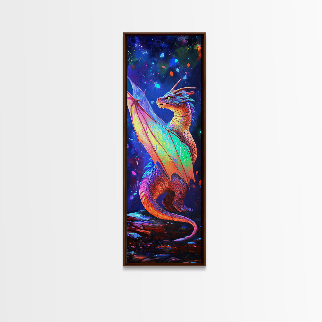 Rainbow Dragon Canvas Print, Vibrant Fantasy Art, Mythical Creature Painting, Colorful Wall Art, Gamer Room Decor Gift Idea