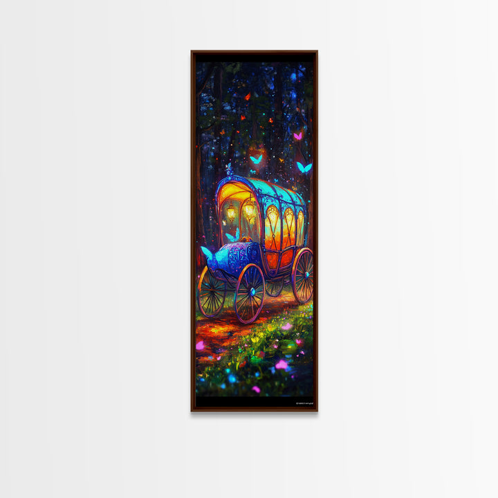 Glowing Fairy Tale Carriage In Forest Wall Art, Whimsical Fantasy Art Print, Nursery Decor, Magical Woodland Decor, Kids Room Art