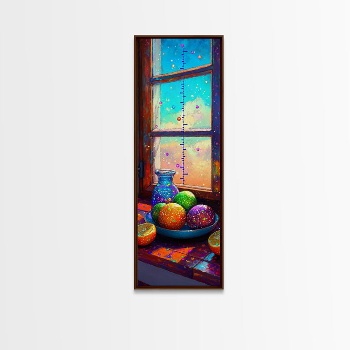 Bright Citrus Bowl On Sunny Windowsill Framed Canvas Print, Kitchen Wall Art, Colorful Fruit Decor, Cozy Home Gift Print