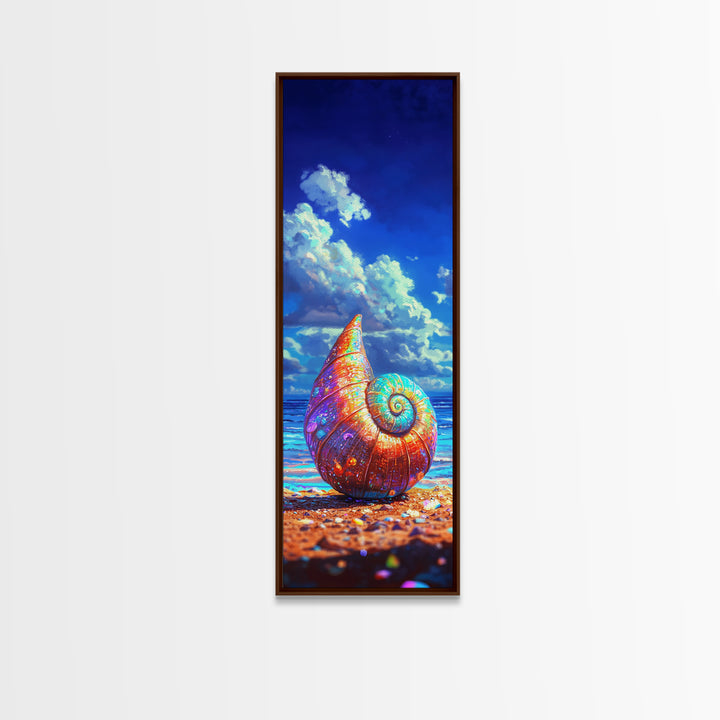 Rainbow Nautilus Shell On Sunny Beach Canvas Print, Coastal Wall Art, Ocean Decor, Seashell Art Print, Beach House Gift Idea