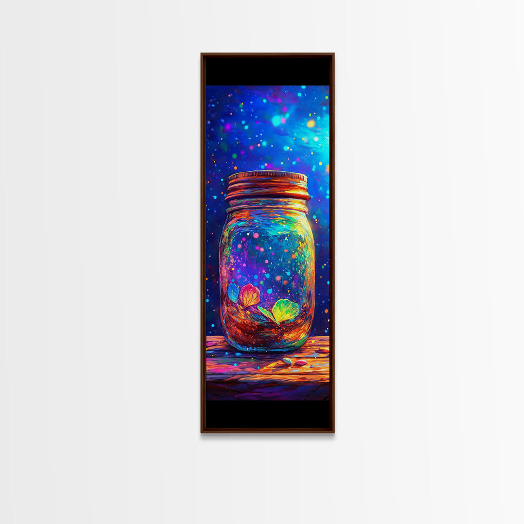 Glowing Mason Jar With Butterfly And Leaves Wall Art, Magical Celestial Canvas Print, Whimsical Nature Decor Gift For Her