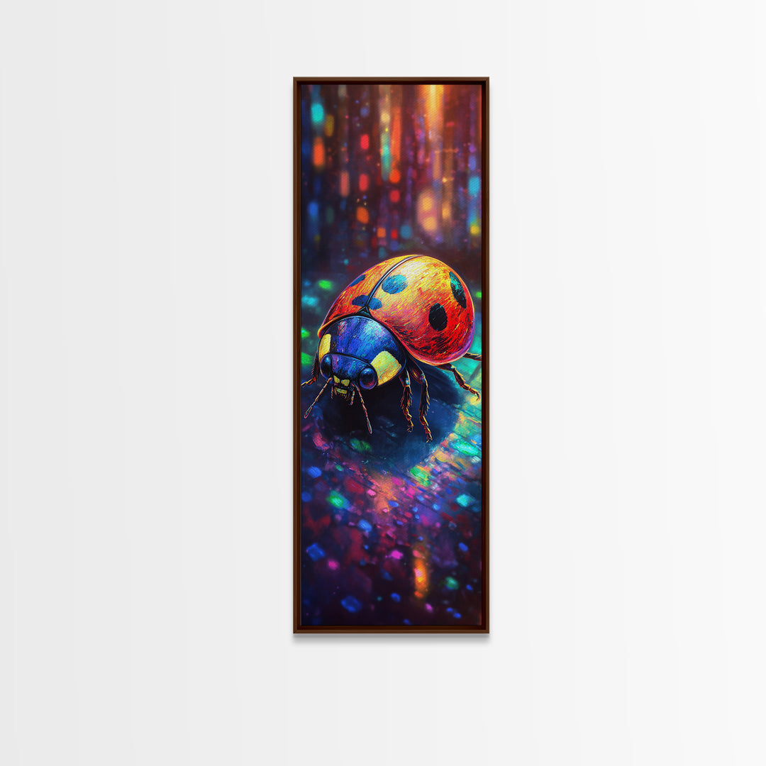 Vivid Rainbow Ladybug Wall Art, Colorful Animal Art Print, Whimsical Wildlife Decor, Nature Inspired Living Room Art, Unique Gift
