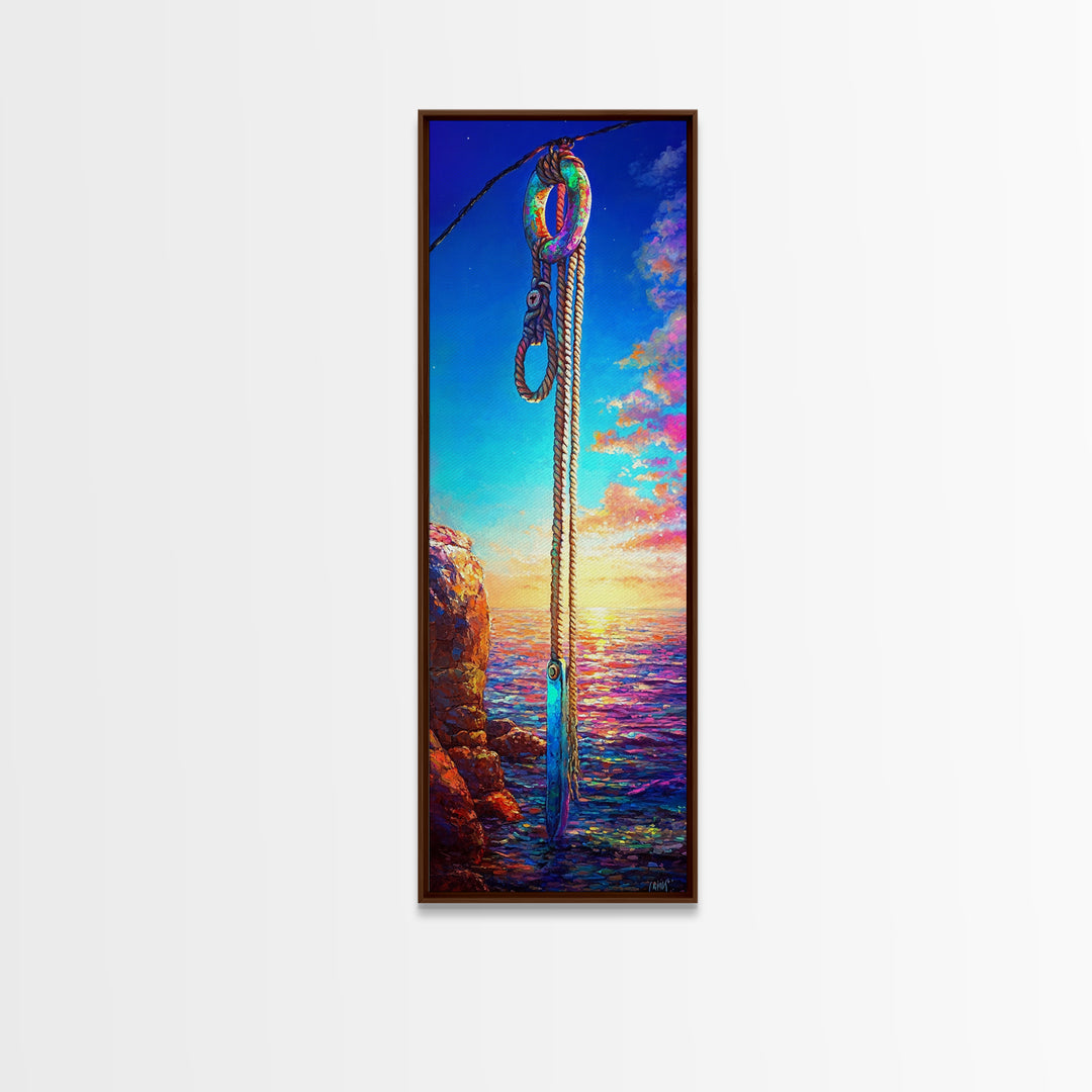 Seaside Rope Knot Wall Art, Nautical Canvas Print, Coastal Decor, Ocean Sunset Landscape, Beach House Statement Artwork, Housewarming Gift