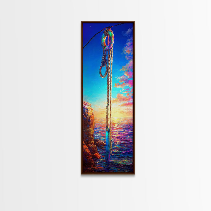 Seaside Rope Knot Wall Art, Nautical Canvas Print, Coastal Decor, Ocean Sunset Landscape, Beach House Statement Artwork, Housewarming Gift