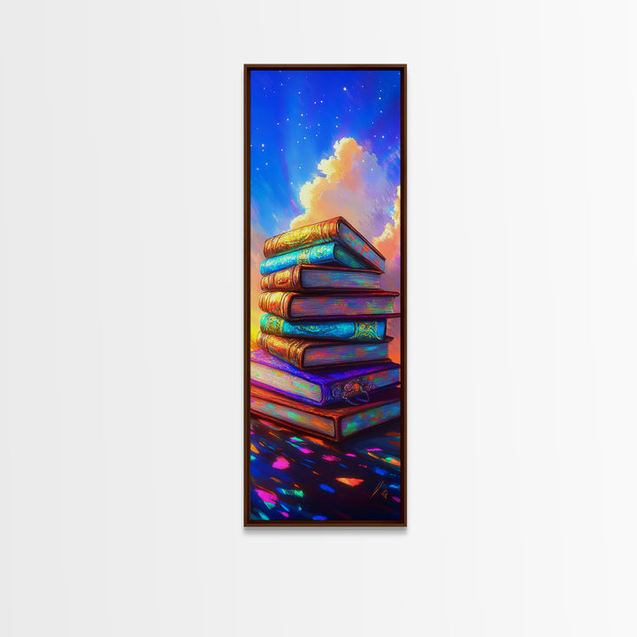 Colorful Stack Of Books Wall Art, Book Lover Canvas Print, Cozy Library Decor, Reading Nook Art, Literary Housewarming Gift