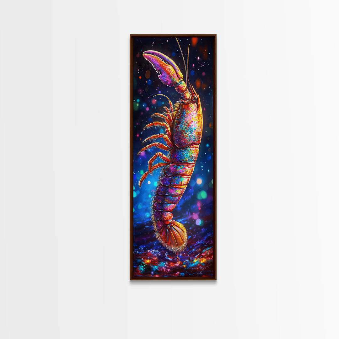 Vibrant Rainbow Lobster On Dark Bokeh Canvas Print, Coastal Wall Art, Marine Life Art, Seafood Wall Decor, Ocean Gift For Him