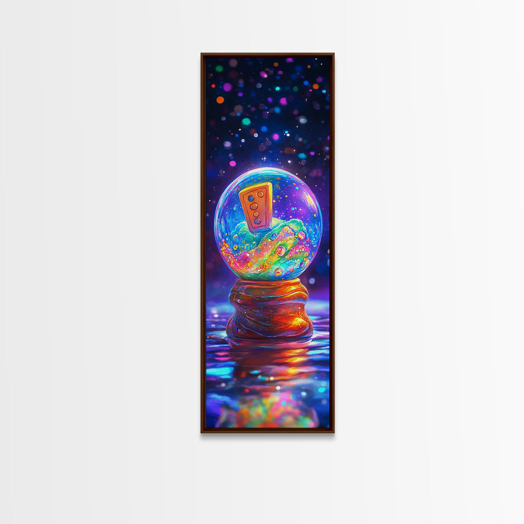 Whimsical Snow Globe With Retro Remote Canvas Print, Surreal Wall Art, Dopamine Decor, Colorful Wall Art, Unique Gift Idea