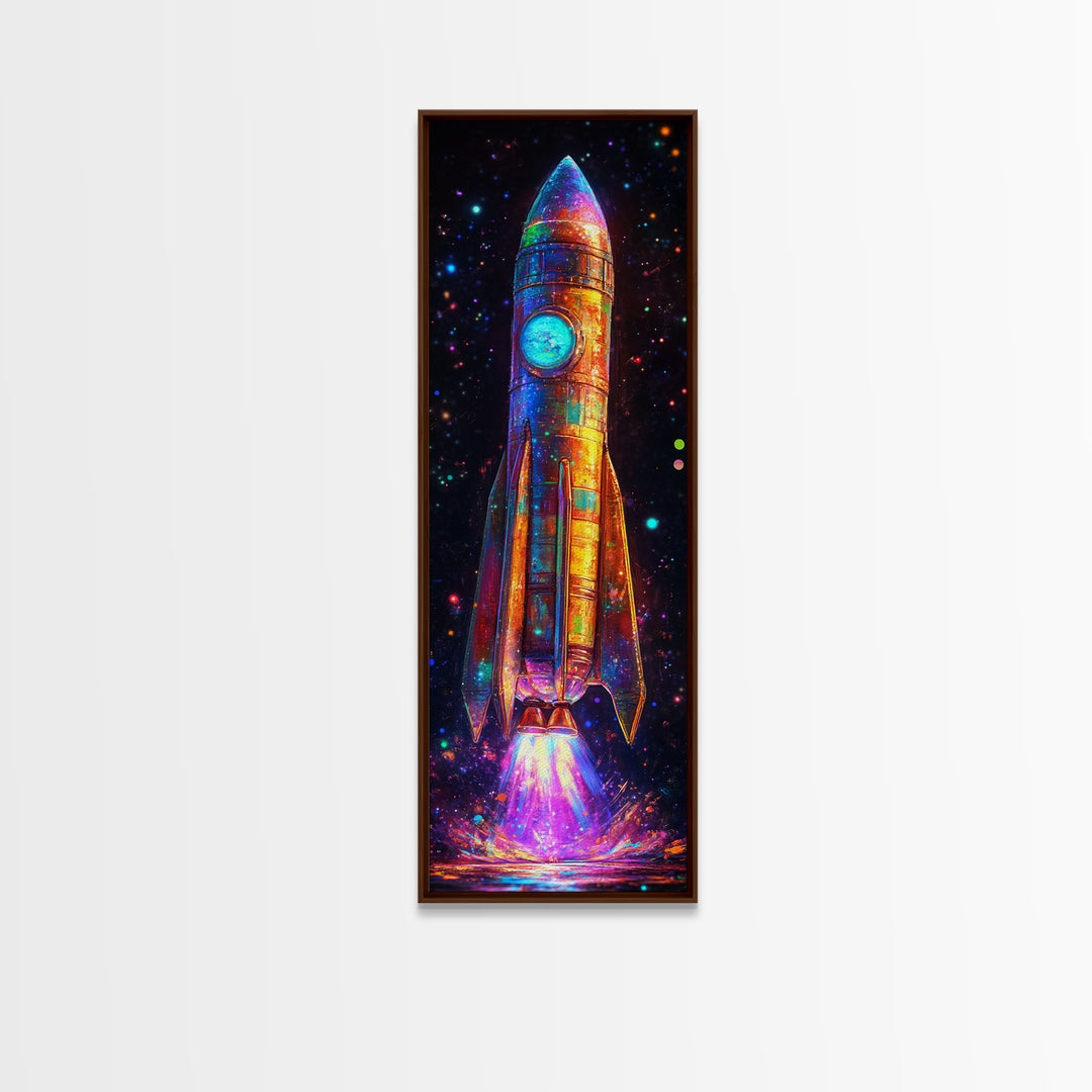 Glowing Retro Rocket Ship Wall Art, Sci Fi Canvas Print, Space Wall Decor, Astronomy Poster, Kids Room Decor, Gift For Him