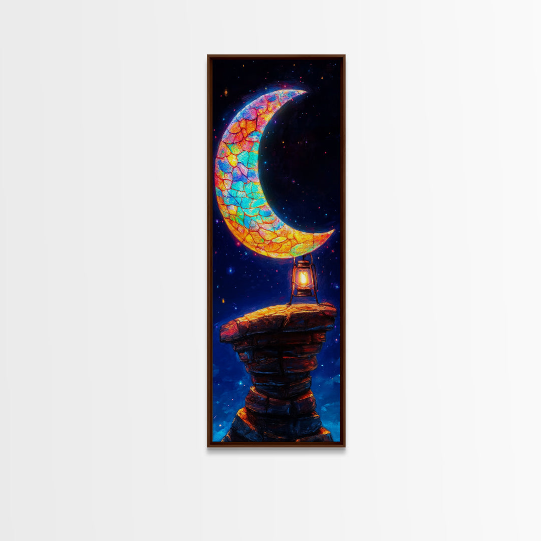 Stained Glass Crescent Moon Wall Art, Celestial Canvas Print, Night Sky Decor, Mystical Wall Decor, Nursery Wall Art, Gift For Her