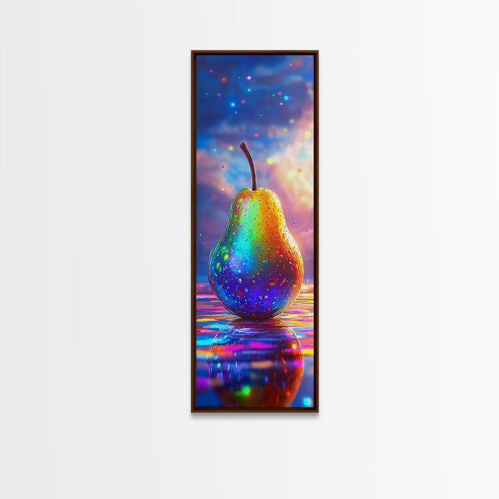 Glowing Rainbow Pear Still Life Canvas Print, Colorful Kitchen Wall Art, Modern Fruit Art Print, Dopamine Decor Gift, Housewarming Gift