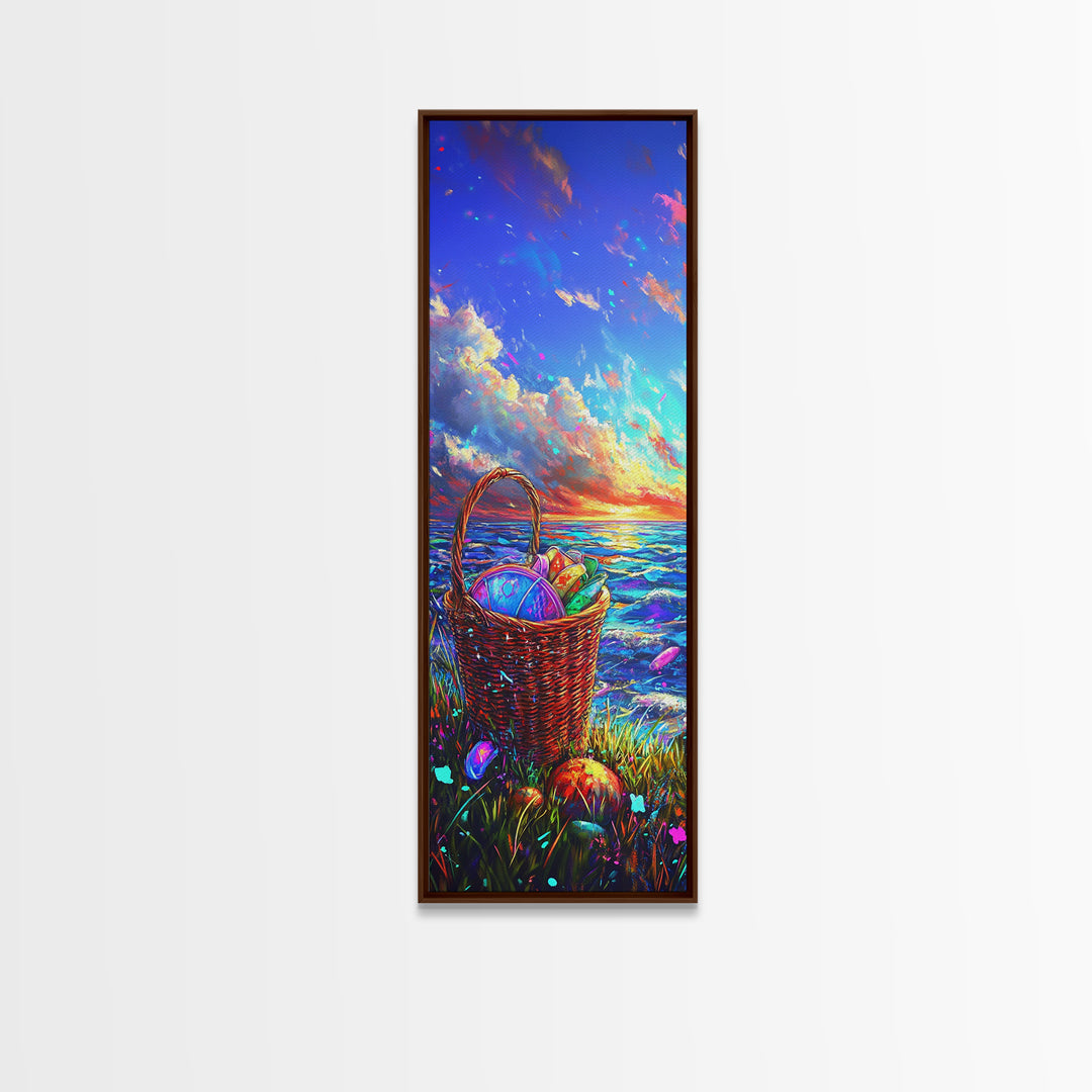 Easter Basket By Ocean Sunset Wall Art, Coastal Seascape Canvas Wall Art, Beach House Decor, Colorful Spring Gift, Housewarming Gift