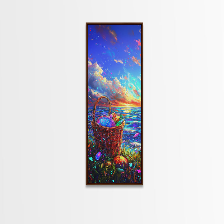 Easter Basket By Ocean Sunset Wall Art, Coastal Seascape Canvas Wall Art, Beach House Decor, Colorful Spring Gift, Housewarming Gift