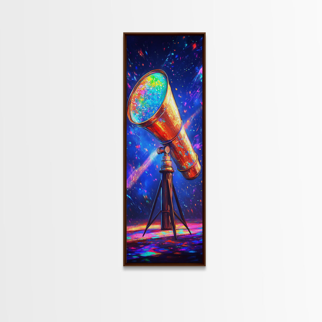 Rainbow Telescope Pointed At Starry Sky Wall Art, Space Canvas Print, Astronomy Decor, Celestial Office Art, Gift For Him