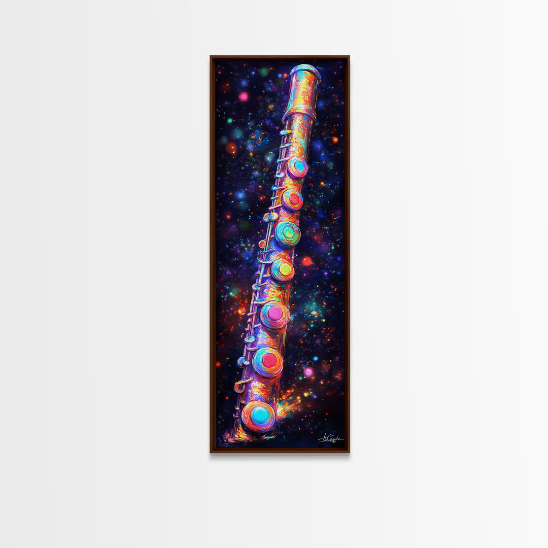Cosmic Rainbow Flute In Starry Space Wall Art, Music Studio Canvas Print, Music Room Decor, Sci Fi Wall Art, Gift For Him
