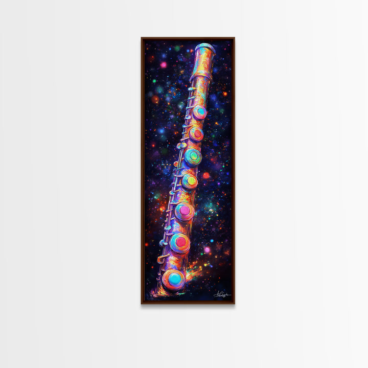 Cosmic Rainbow Flute In Starry Space Wall Art, Music Studio Canvas Print, Music Room Decor, Sci Fi Wall Art, Gift For Him